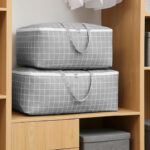 8-SOGA Grey Plaid Medium Storage Luggage Bag Double Zipper Foldable Travel Organiser Essentials