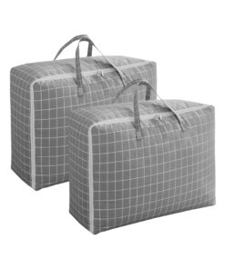 1-SOGA 2X Grey Plaid Medium Storage Luggage Bag Double Zipper Foldable Travel Organiser Essentials
