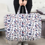 5-SOGA Nautical Icons Large Storage Luggage Bag Double Zipper Foldable Travel Organiser Essentials
