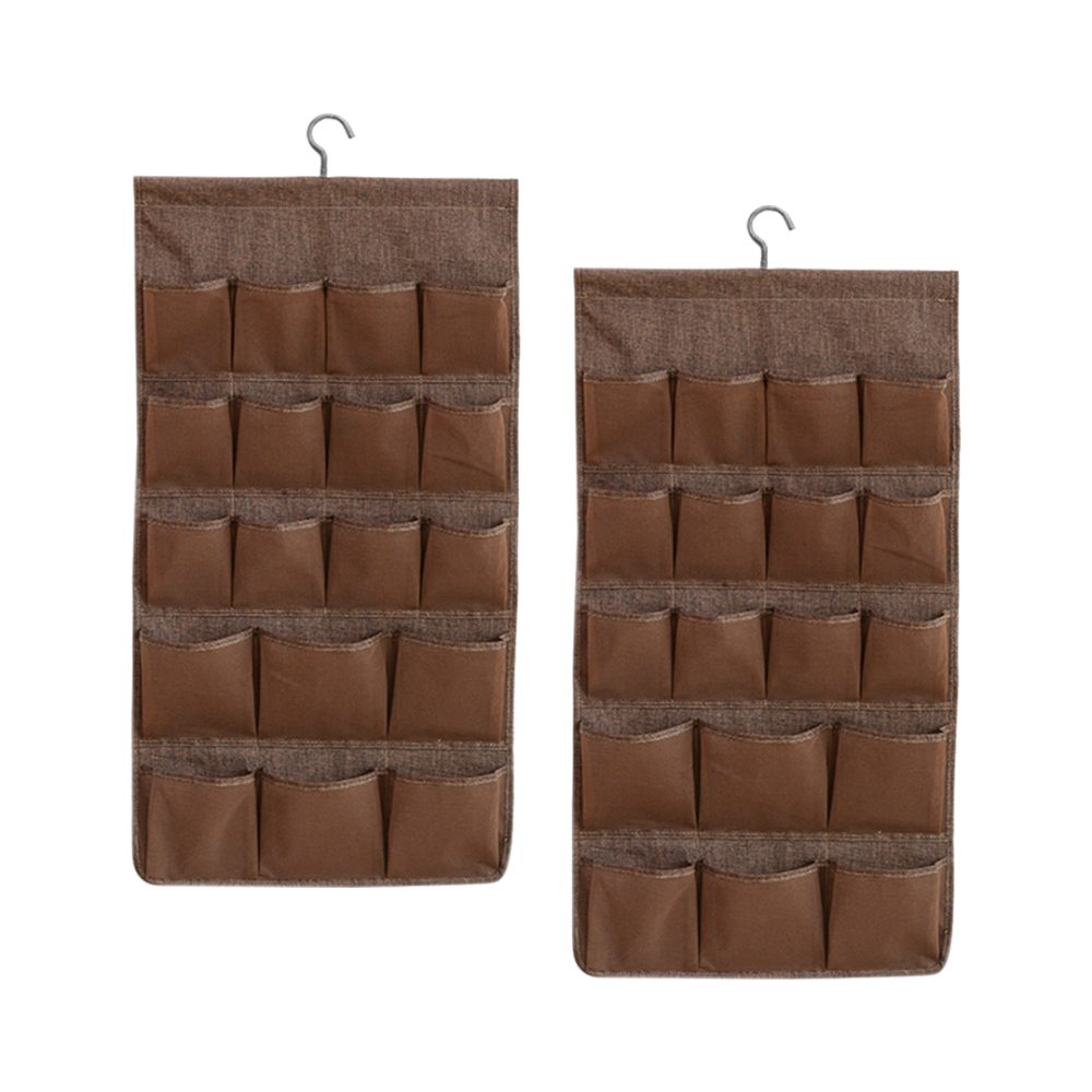 1-SOGA 2X Coffee Double Sided Hanging Storage Bag Underwear Bra Socks Mesh Pocket Hanger Home Organiser
