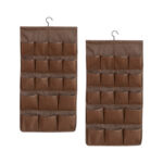 1-SOGA 2X Coffee Double Sided Hanging Storage Bag Underwear Bra Socks Mesh Pocket Hanger Home Organiser