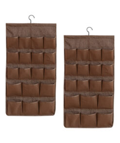1-SOGA 2X Coffee Double Sided Hanging Storage Bag Underwear Bra Socks Mesh Pocket Hanger Home Organiser
