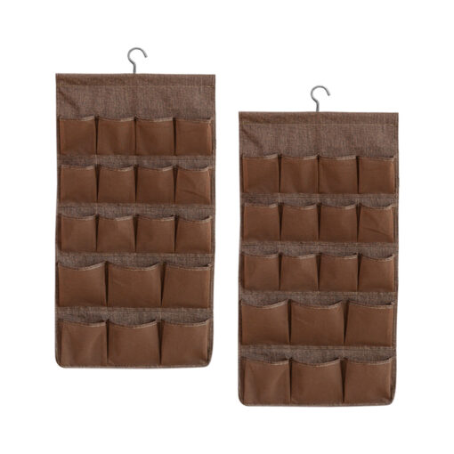 1-SOGA 2X Coffee Double Sided Hanging Storage Bag Underwear Bra Socks Mesh Pocket Hanger Home Organiser