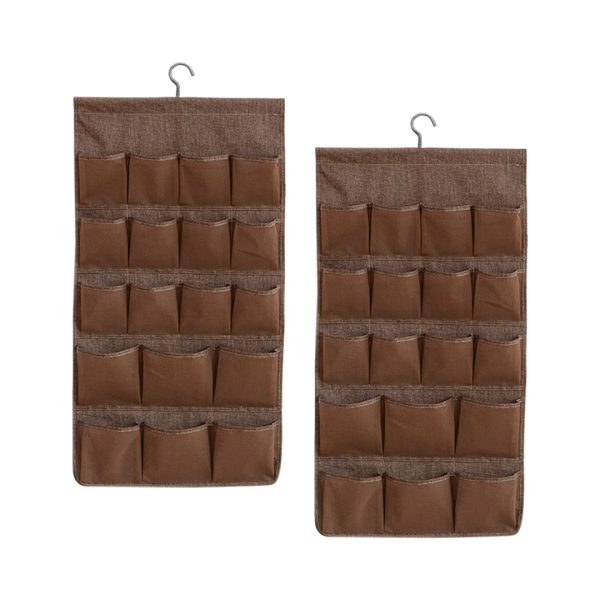 1-SOGA 2X Coffee Double Sided Hanging Storage Bag Underwear Bra Socks Mesh Pocket Hanger Home Organiser