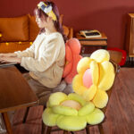 3-SOGA 2X Green Double Flower Shape Cushion Soft Bedside Floor Plush Pillow Home Decor