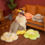 8-SOGA 2X Green Double Flower Shape Cushion Soft Bedside Floor Plush Pillow Home Decor