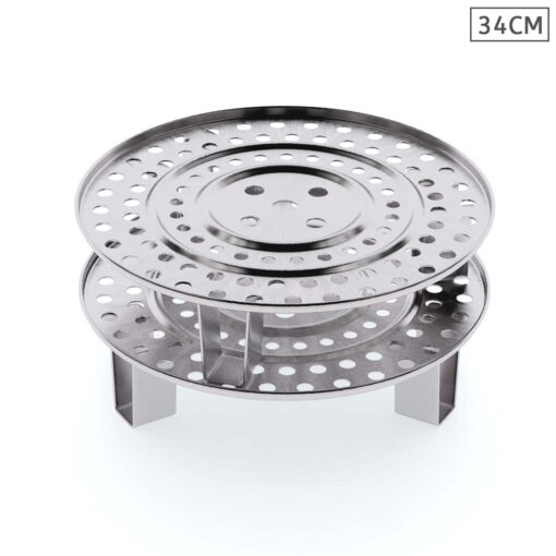 1-SOGA 2X 34cm Stainless Steel Steamer Insert Stock Pot Steaming Rack Stockpot Tray