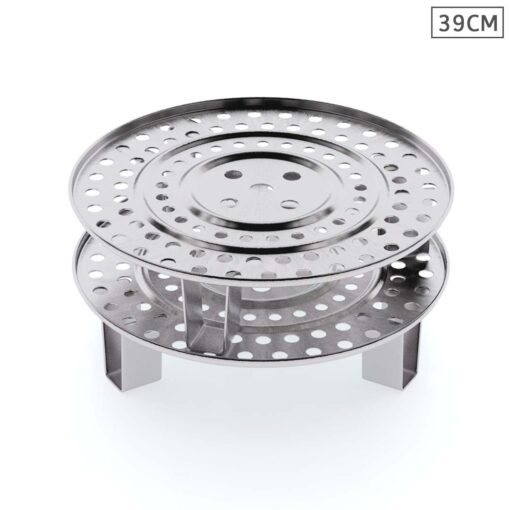 1-SOGA 2X 39cm Stainless Steel Steamer Insert Stock Pot Steaming Rack Stockpot Tray