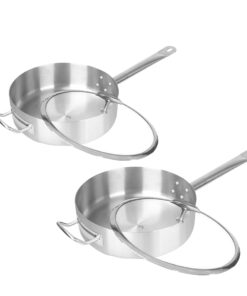 1-SOGA 2X 32cm Stainless Steel Saucepan Sauce pan with Glass Lid and Helper Handle Triple Ply Base Cookware