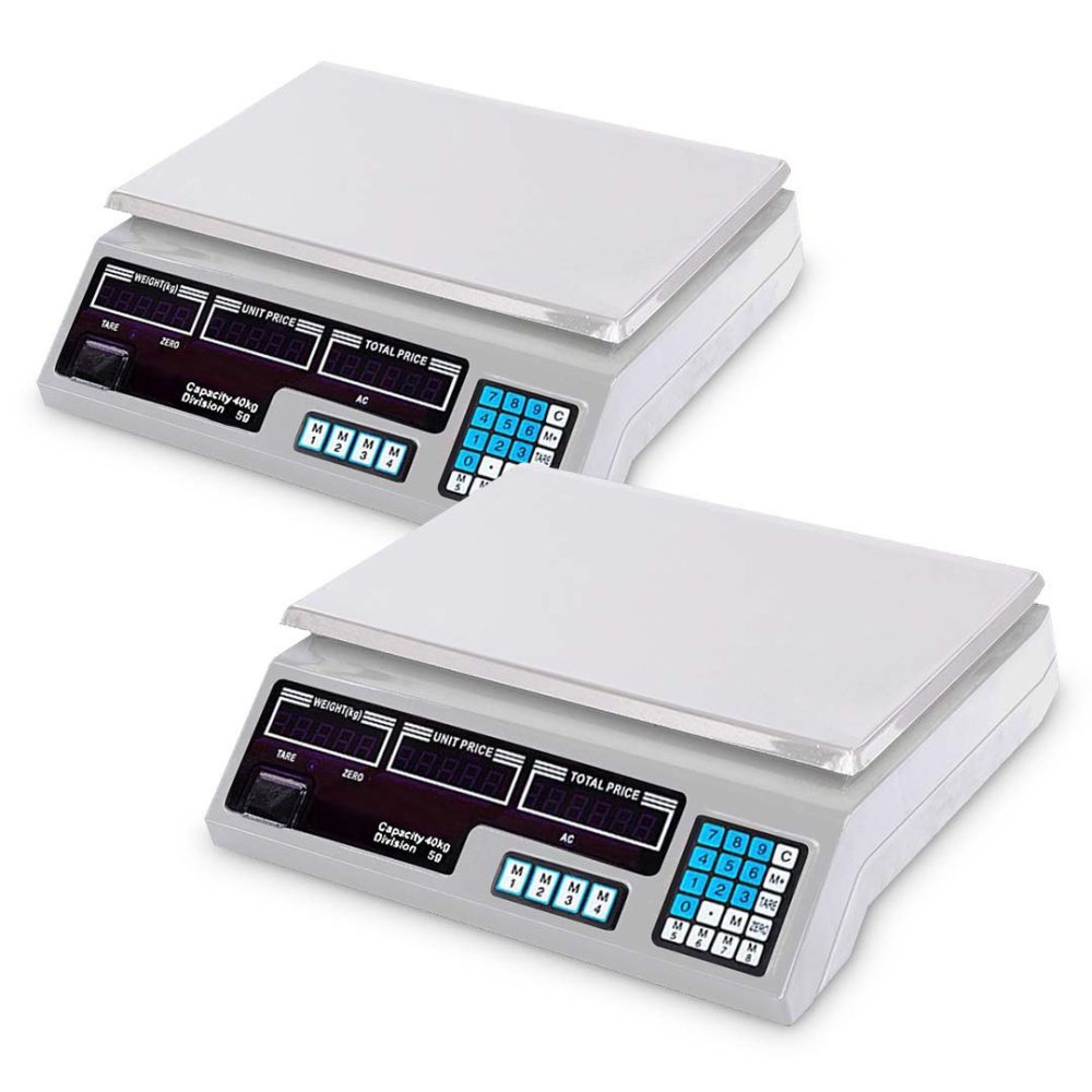 1-SOGA 2X 40kg Digital Commercial Kitchen Scales Shop Electronic Weight Scale Food White