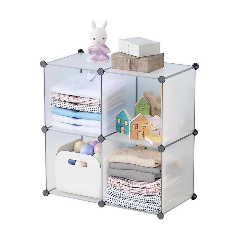 1-SOGA 4-Cube Transparent Shelf Box Portable Cubby DIY Storage Shelves Modular Closet Organiser