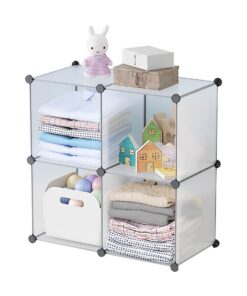 1-SOGA 4-Cube Transparent Shelf Box Portable Cubby DIY Storage Shelves Modular Closet Organiser