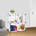 4-SOGA 4-Cube Transparent Shelf Box Portable Cubby DIY Storage Shelves Modular Closet Organiser