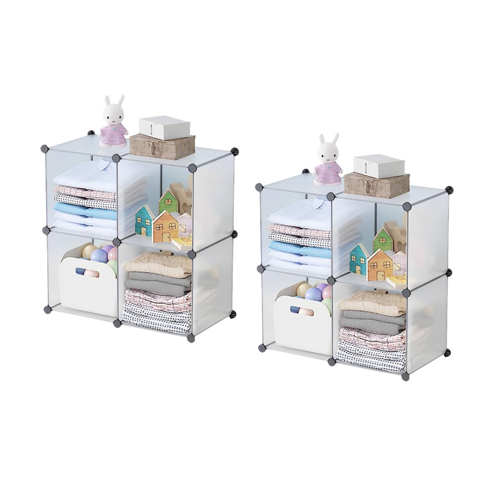 1-SOGA 2X 4-Cube Transparent Shelf Box Portable Cubby DIY Storage Shelves Modular Closet Organiser