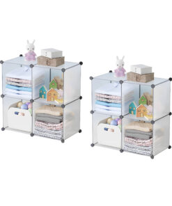 1-SOGA 2X 4-Cube Transparent Shelf Box Portable Cubby DIY Storage Shelves Modular Closet Organiser