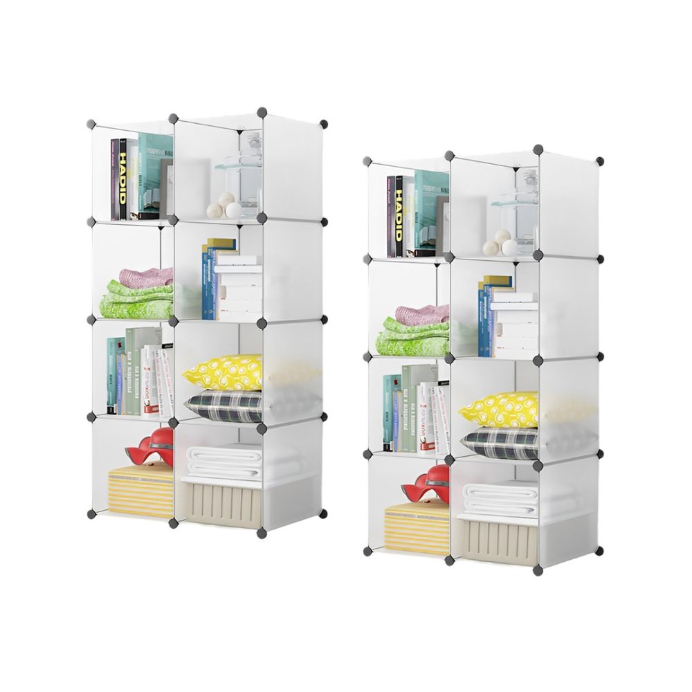 1-SOGA 2X 8-Cube Transparent Shelf Box Portable Cubby DIY Storage Shelves Modular Closet Organiser