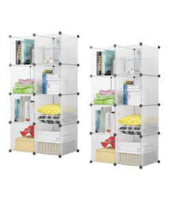 1-SOGA 2X 8-Cube Transparent Shelf Box Portable Cubby DIY Storage Shelves Modular Closet Organiser