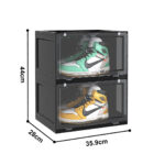 4-SOGA 2 Tier Black Portable Shoe Organiser Sneaker Footwear Folding Plastic Bin Stackable Storage Box with Magnetic Door