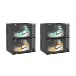 1-SOGA 2X 2 Tier Black Portable Shoe Organiser Sneaker Footwear Folding Plastic Bin Stackable Storage Box with Magnetic Door
