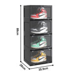 4-SOGA 4 Tier Black Portable Shoe Organiser Sneaker Footwear Folding Plastic Bin Stackable Storage Box with Magnetic Door
