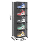 4-SOGA 5 Tier Black Portable Shoe Organiser Sneaker Footwear Folding Plastic Bin Stackable Storage Box with Magnetic Door