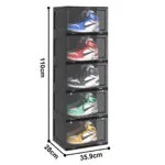 4-SOGA 2X 5 Tier Black Portable Shoe Organiser Sneaker Footwear Folding Plastic Bin Stackable Storage Box with Magnetic Door
