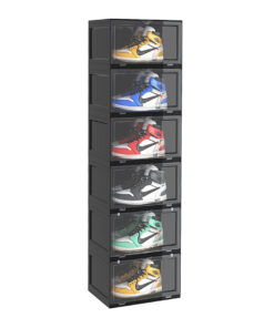 1-SOGA 6 Tier Black Portable Shoe Organiser Sneaker Footwear Folding Plastic Bin Stackable Storage Box with Magnetic Door