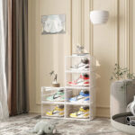3-SOGA 2 Tier Transparent Portable Shoe Organiser Sneaker Footwear Folding Plastic Bin Stackable Storage Box with Magnetic Door