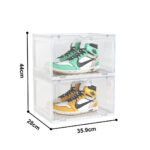 4-SOGA 2 Tier Transparent Portable Shoe Organiser Sneaker Footwear Folding Plastic Bin Stackable Storage Box with Magnetic Door