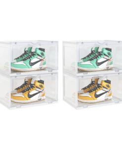 1-SOGA 2X 2 Tier Transparent Portable Shoe Organiser Sneaker Footwear Folding Plastic Bin Stackable Storage Box with Magnetic Door