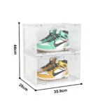 4-SOGA 2X 2 Tier Transparent Portable Shoe Organiser Sneaker Footwear Folding Plastic Bin Stackable Storage Box with Magnetic Door