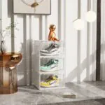 2-SOGA 3 Tier Transparent Portable Shoe Organiser Sneaker Footwear Folding Plastic Bin Stackable Storage Box with Magnetic Door