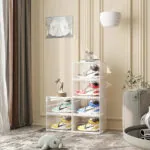 3-SOGA 3 Tier Transparent Portable Shoe Organiser Sneaker Footwear Folding Plastic Bin Stackable Storage Box with Magnetic Door