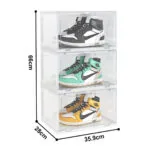 4-SOGA 3 Tier Transparent Portable Shoe Organiser Sneaker Footwear Folding Plastic Bin Stackable Storage Box with Magnetic Door