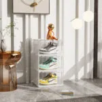 2-SOGA  2X 3 Tier Transparent Portable Shoe Organiser Sneaker Footwear Folding Plastic Bin Stackable Storage Box with Magnetic Door