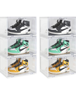 1-SOGA  2X 3 Tier Transparent Portable Shoe Organiser Sneaker Footwear Folding Plastic Bin Stackable Storage Box with Magnetic Door