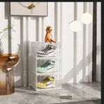 5-SOGA  2X 3 Tier Transparent Portable Shoe Organiser Sneaker Footwear Folding Plastic Bin Stackable Storage Box with Magnetic Door