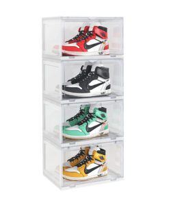 1-SOGA 4 Tier Transparent Portable Shoe Organiser Sneaker Footwear Folding Plastic Bin Stackable Storage Box with Magnetic Door