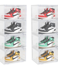 1-SOGA 2X 4 Tier Transparent Portable Shoe Organiser Sneaker Footwear Folding Plastic Bin Stackable Storage Box with Magnetic Door