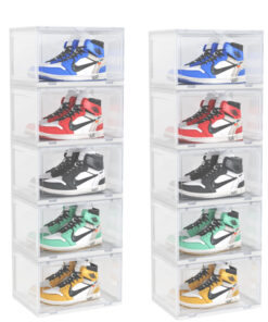1-SOGA 2X 5 Tier Transparent Portable Shoe Organiser Sneaker Footwear Folding Plastic Bin Stackable Storage Box with Magnetic Door