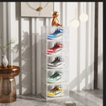 5-SOGA 2X 5 Tier Transparent Portable Shoe Organiser Sneaker Footwear Folding Plastic Bin Stackable Storage Box with Magnetic Door