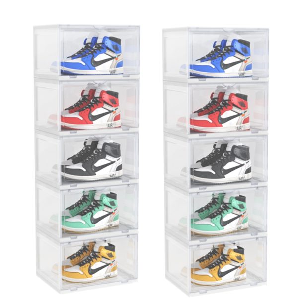 1-SOGA 2X 5 Tier Transparent Portable Shoe Organiser Sneaker Footwear Folding Plastic Bin Stackable Storage Box with Magnetic Door