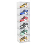 1-SOGA 6 Tier Transparent Portable Shoe Organiser Sneaker Footwear Folding Plastic Bin Stackable Storage Box with Magnetic Door