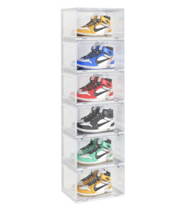1-SOGA 6 Tier Transparent Portable Shoe Organiser Sneaker Footwear Folding Plastic Bin Stackable Storage Box with Magnetic Door