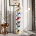 2-SOGA 2X 6 Tier Transparent Portable Shoe Organiser Sneaker Footwear Folding Plastic Bin Stackable Storage Box with Magnetic Door