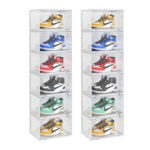1-SOGA 2X 6 Tier Transparent Portable Shoe Organiser Sneaker Footwear Folding Plastic Bin Stackable Storage Box with Magnetic Door