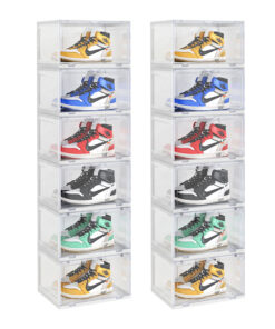 1-SOGA 2X 6 Tier Transparent Portable Shoe Organiser Sneaker Footwear Folding Plastic Bin Stackable Storage Box with Magnetic Door