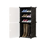 1-SOGA 4 Tier Shoe Rack Organizer Sneaker Footwear Storage Stackable Stand Cabinet Portable Wardrobe with Cover