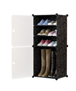 1-SOGA 4 Tier Shoe Rack Organizer Sneaker Footwear Storage Stackable Stand Cabinet Portable Wardrobe with Cover