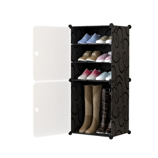 1-SOGA 4 Tier Shoe Rack Organizer Sneaker Footwear Storage Stackable Stand Cabinet Portable Wardrobe with Cover